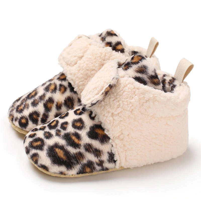 Детские первые ходунки, милая детская обувь с леопардом для новорожденных девочек, теплая зимняя обувь для мальчика, Детские ботиночки для малышей
