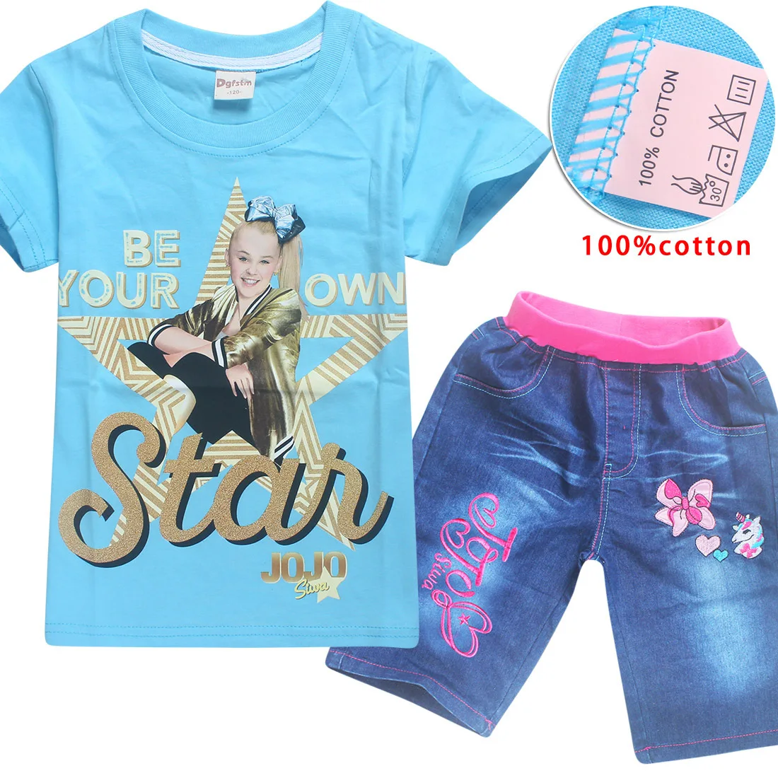 JOJO SIWA/Детские футболки хлопковые футболки для маленьких девочек комплекты с короткими рукавами для мальчиков и девочек футболки Одежда для девочек 10-12 лет - Цвет: S8361-blue