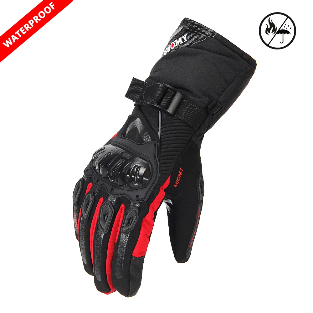 SUOMY Motorcycle Gloves Men Waterproof Windproof Winter Guantes Moto Gloves Touch Screen Motorbike Riding Gloves - Color: WP-02 RD Waterproof