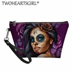 Twoheartsgirl Calavera Lady напечатаны профессиональные женские косметички сумочки для макияжа маленькие сумки для хранения косметики дорожные