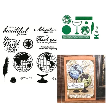 

2020 New Metal Cutting Dies Cuts and Scrapbooking For Paper Making Globe Mold Embossing Frame Card Craft With Clear Stamps Set
