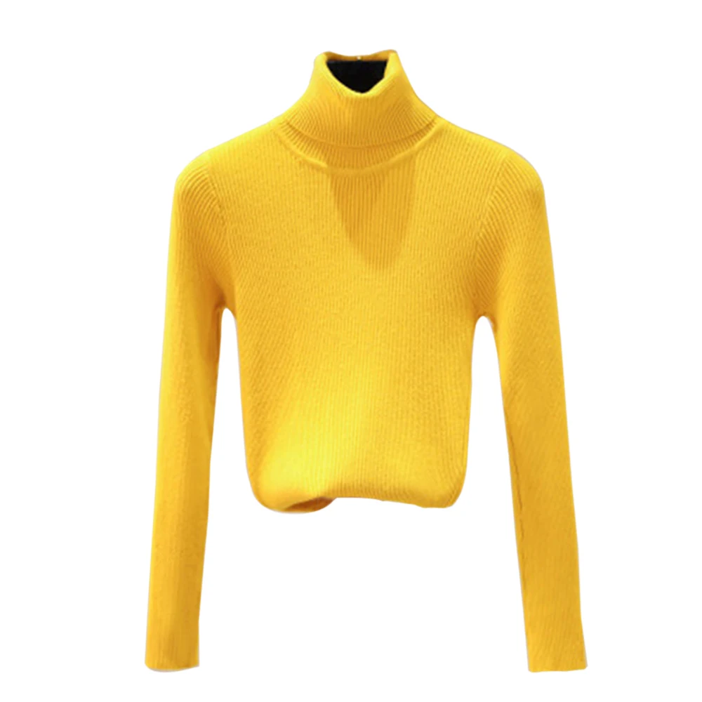 Распродажа, осенне-зимний женский вязаный свитер с высоким воротом, повседневный мягкий джемпер с воротником поло, модный тонкий женский эластичный пуловер - Цвет: Yellow