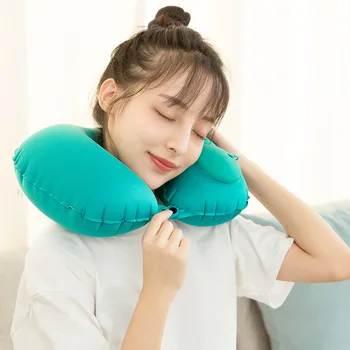 

Portable U-shaped Inflatable Pillow Office Pillow Travel Car Airplane Driving Nap Pillow Support Head Pillow To Send Storage Bag