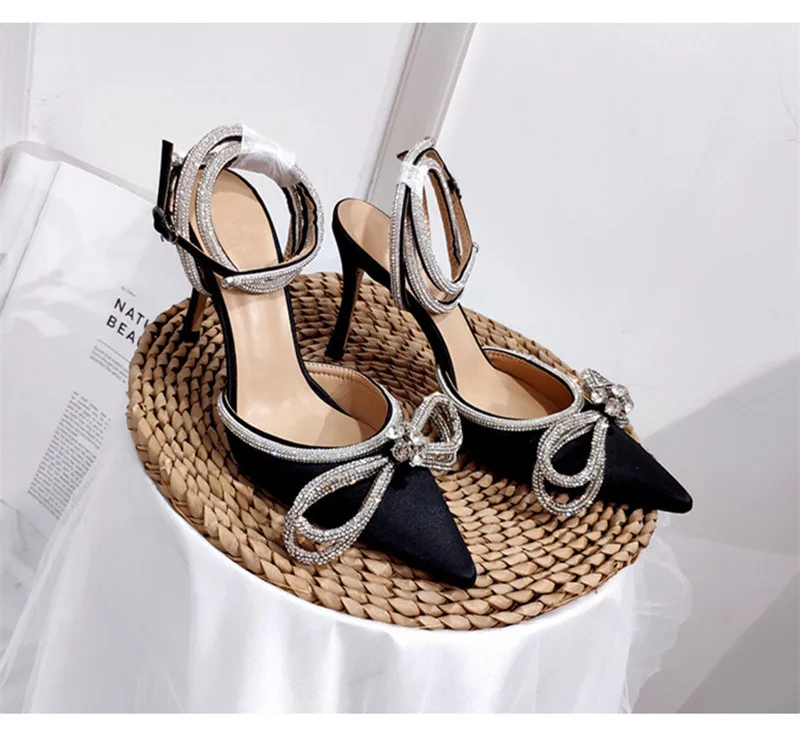 Women Sandals Fashion big High heels Wedding Party Shoes Luxury Crystal Satin Ankle strap Summer Bridal Shoes