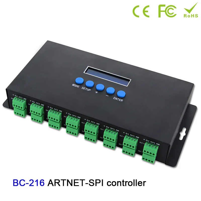 BC-216 DC5V-24V 16 каналов Светодиодный Artnet контроллер Artnet к SPI/DMX пиксельный светильник светодиодный контроллер+ два порта(2*512 каналов) выход