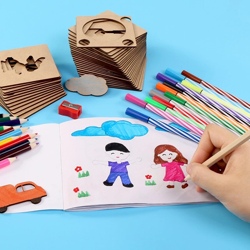 Juego de 100 unids/set de juguetes de madera para dibujar para niños,  tablero de juguete para dibujar, herramientas de pintura para la escuela,  accesorios educativos tempranos para pintar libros para colorear|Juguetes  para