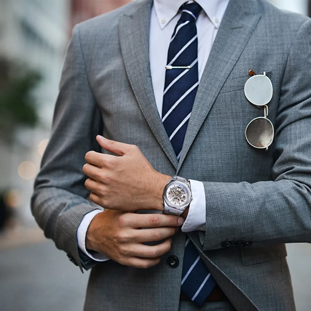Forsining Новое поступление Автоматические механические деловые часы Montre Homme водонепроницаемые часы из нержавеющей стали со скелетонным циферблатом Лидирующий бренд роскошные часы
