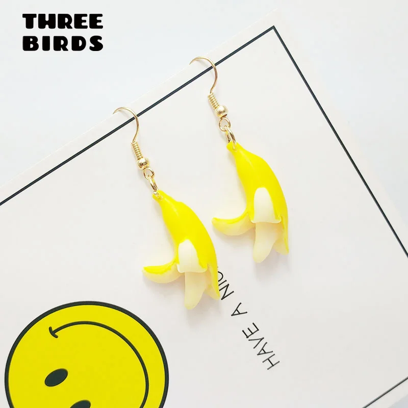 Три птицы трендовые лимонно-желтые банановые забавные серьги Сладкие свежие фрукты акриловые корейские серьги для женщин модные ювелирные изделия