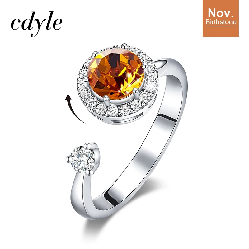 Cdyle, женское золотое кольцо, украшенное кристаллом Swarovski, 12 цветов, круглый камень, открытый палец, кольцо, ювелирные изделия, аксессуары - Цвет основного камня: Nov. R1040K-S