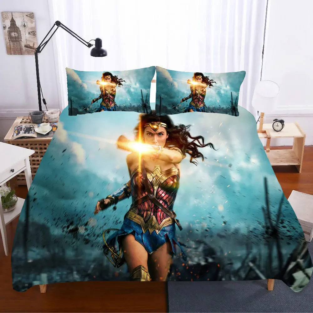 Комплект постельного белья queen King size Wonder Woman хлопковый комплект постельного белья с принтом s пододеяльник простыни домашний текстиль наволочки постельное белье