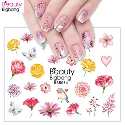 BeautyBigBang стикер для дизайна ногтей s 2 шт Ongles Розовый Цвет Бабочка птица роза цветок узор наклейки для нейл-арта BBB034