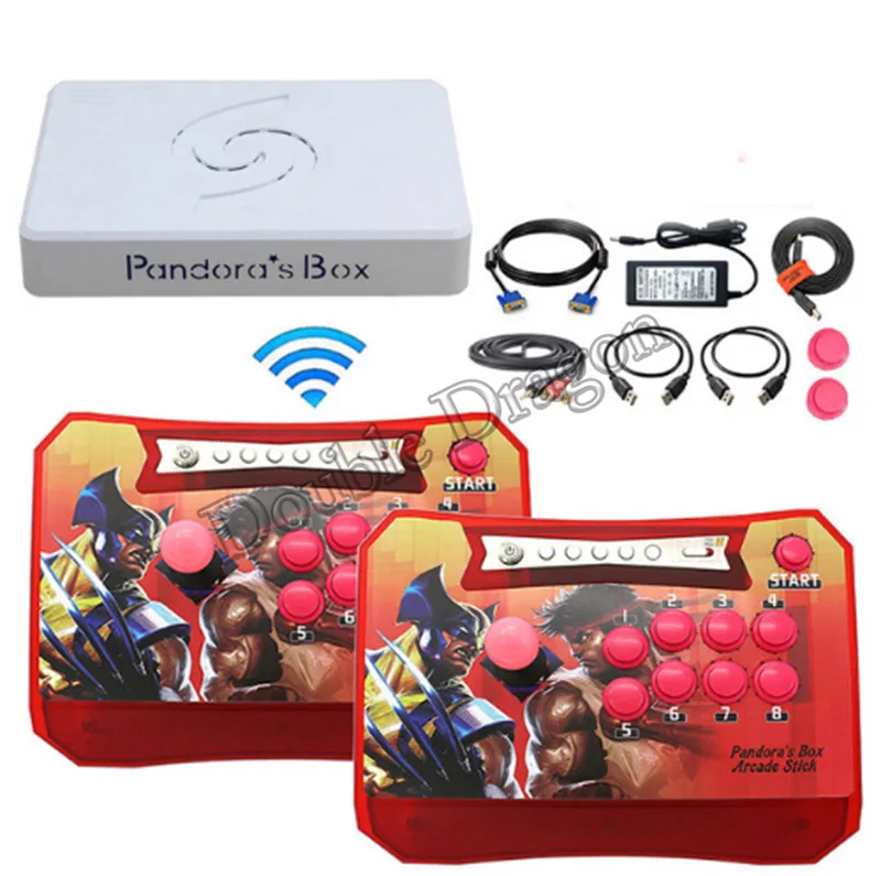 2P 2 Red EU Plug Игровой контроллер комплект Pandora Box 6 1300 беспроводной джойстик для аркадных игр 1300 в 1 HDMI VGA USB для ТВ PS3 PC Поддержка FNA MAME PS1 3d игры - Цвет: 2P 2 Red EU Plug