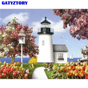 

GATYZTORY Frame Landscape Tower Canvas by Numbers Kits Acrylic DIY Digital Painting Modern Wall Art For Home Decoration