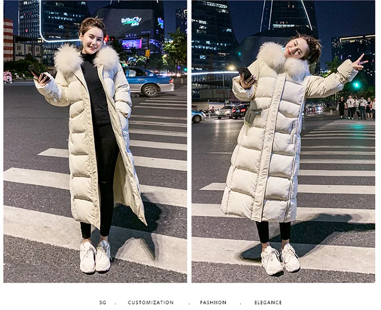 Стиль корейский стиль большой меховой воротник средней длины пуховик Dongdaemun свободный и большой размер хлопок стеганая одежда Studen