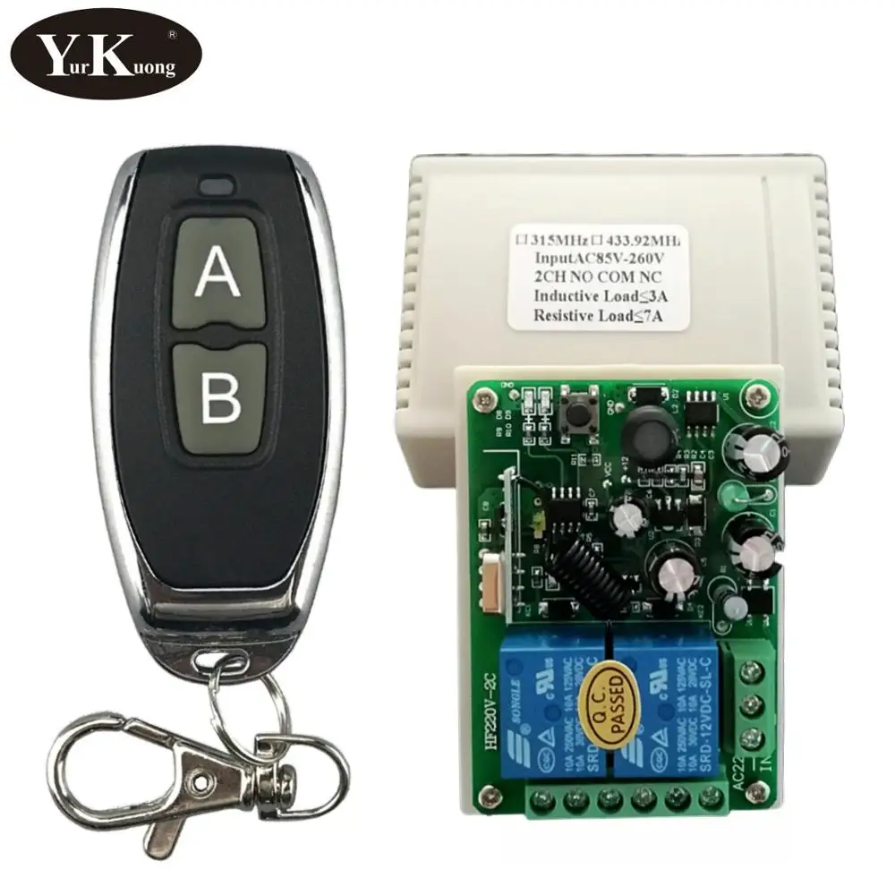1 Receiver 1 Remote AC 110V 220V 2 канальный РЧ пульт дистанционного управления Управление переключатель 120V 230V 240V 85 V-260 V сухого контакта реле Беспроводной телеуправление ON OFF Switch433315 лампа ВКЛ/ВЫКЛ - Color: 1 Receiver 1 Remote