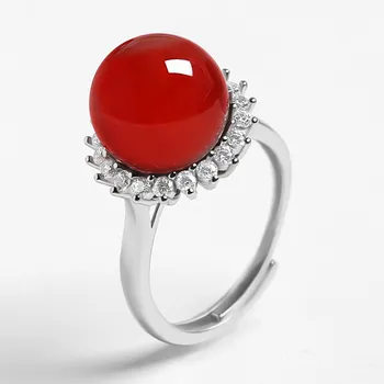 

925 Sterling Silver Gemstone Ring female 18K Gold Red Agate Emerald Agate Chalcedony Diamond inlaid Women's Ring