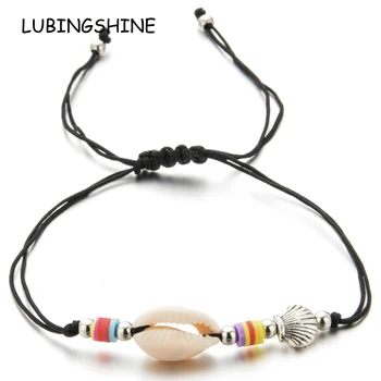 

20pcs/lot Bohemian Shell Charms Braided Bracelet for Women Kids Adjustable Black Rope Chain Yoga Anklet Jewelry Gift