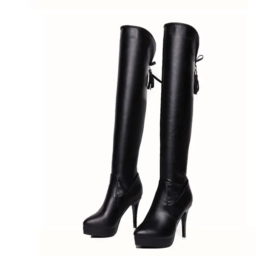 Новые кожаные пикантные женские ботинки на платформе; botas altas mujer sobre rodilla; зимние женские туфли на платформе и высоком тонком каблуке; Botas Mujer; D347