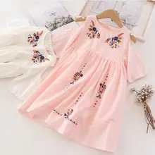 Летние хлопковые платья принцессы с вышивкой без бретелек для девочек детское платье в национальном стиле 5 шт./партия