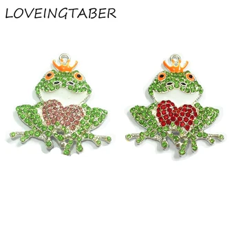 

( Choose Color First ) 44MM*40MM 10pcs/lot Crown Frog With Heart Rhinestone Pendants For Necklace