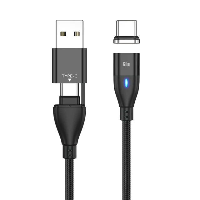 AUFU 6 in 1 60W PD Fast Charger Cable USB C To Type C Micro Magnetic Data Cables for iPhone Charging Wire for Macbook laptop for Type C Black