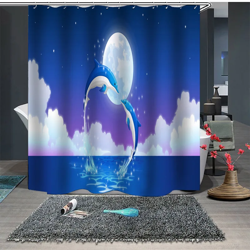 

Dolphin Personalized Creative Home Shower Curtain Thickened Waterproof and Mould Proof Polyester Bathroom Curtain