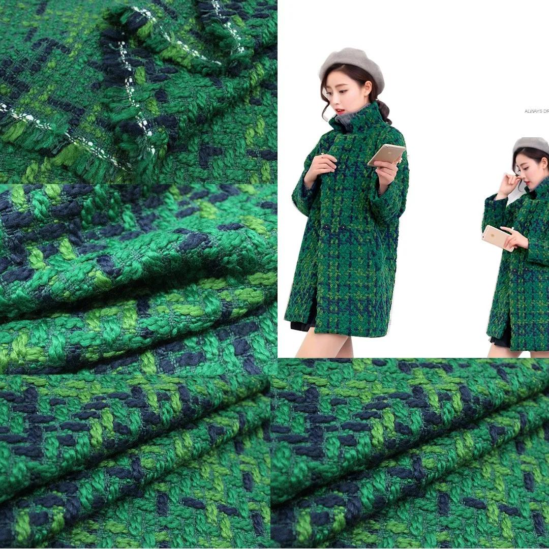 JaneYU 2020 New Arrival Green Chequered Wool Fabric Knitted Woolen Blends For Autumn And Winter Garments DIY Colth | Дом и сад