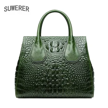

SUWERER Real Cowhide Leather Crocodile Pattern Genuine Leather Women Bag Fashion Luxury Handbag Women Bags Designer Women Purse