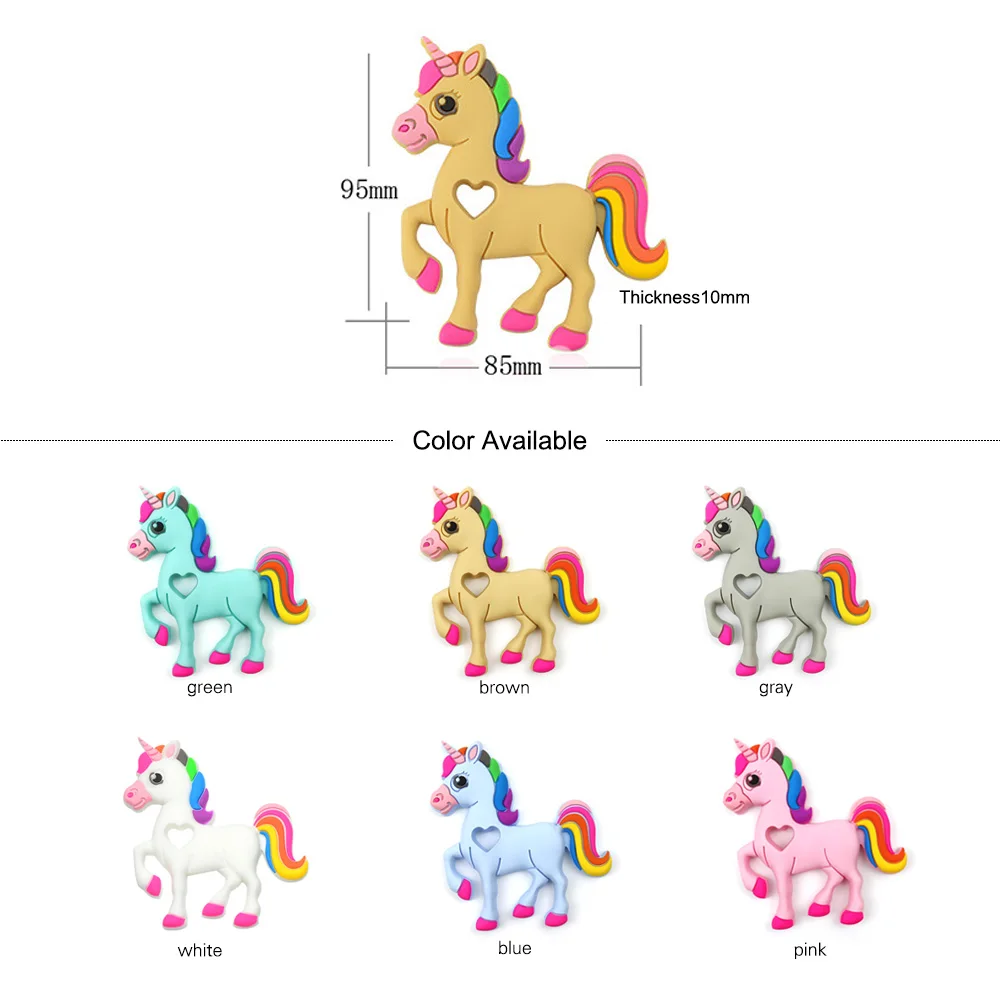 Детский Прорезыватель для зубов, 5 шт./лот, силиконовый Прорезыватель для зубов, камера, ожерелье, кулон в форме жирафа, мороженое, енот, прорезыватель, панда, силиконовое печенье - Окраска металла: Unicorn