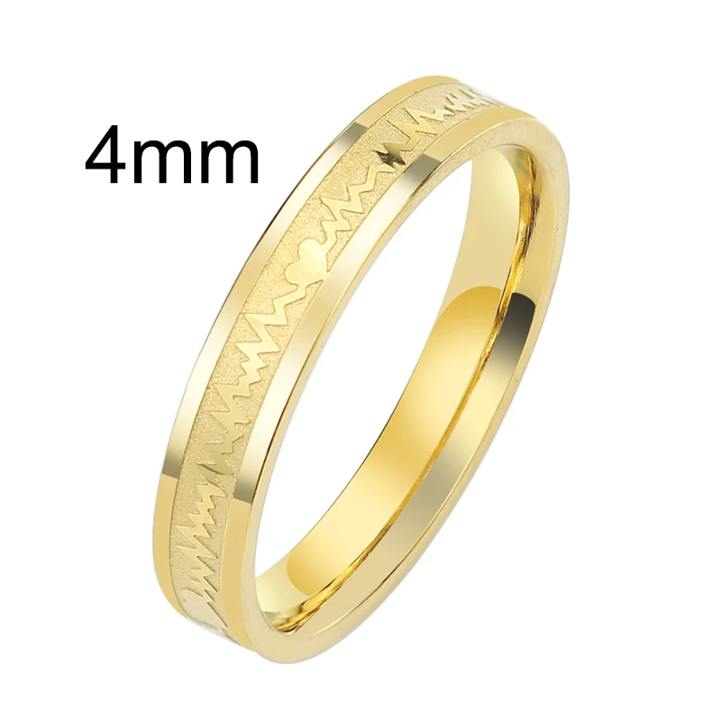 Innopes ECG Ring Stainless Steel Mood Ring Promise Heartbeat Wedding gold Ring Fashion Couple Jewelry for Men Women - Цвет основного камня: 190010  Gold 4mm