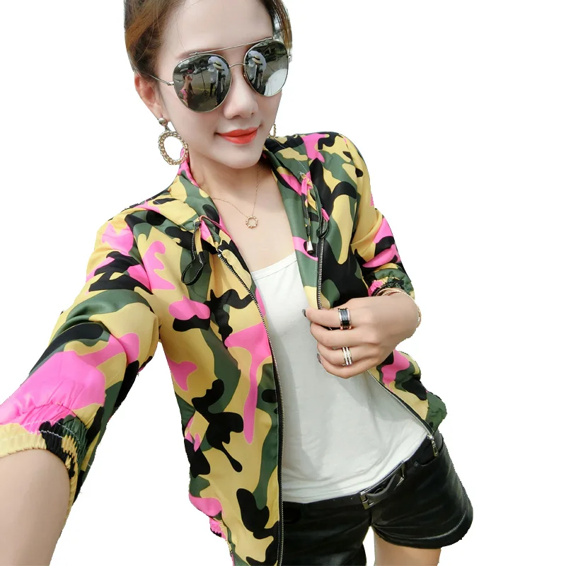 

Autumn Women Long Sleeve Baseball Thin Jacket Top Zipper Coat Casual Print Cool Fashion Short Jackets Hooded Sport Coat C201