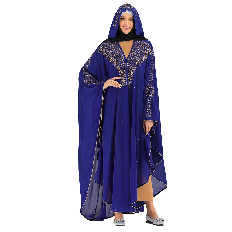 Blue cardigan Открытый Дубай абайя кимоно кардиган турецкий хиджаб мусульманское платье Исламская одежда для женщин кафтан халат Musulman Djelaba Femme - Цвет: Blue cardigan