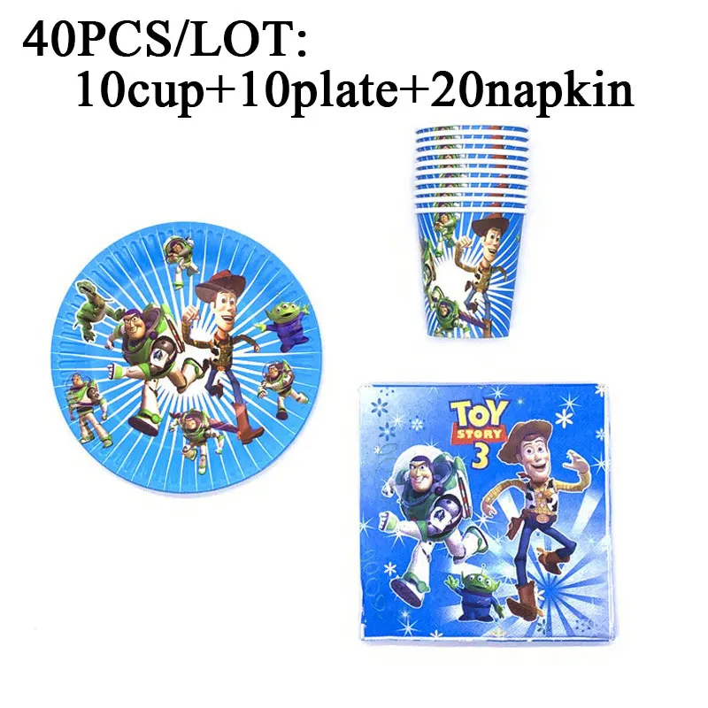 beipanzhi-40pcs Disney Toy Story Theme Disposable Tableware Set Baby Shower Party Supplies Toy Story Disposable Plates Cups Banners/Flags Straws - Цвет: beipanzhi-40pcs