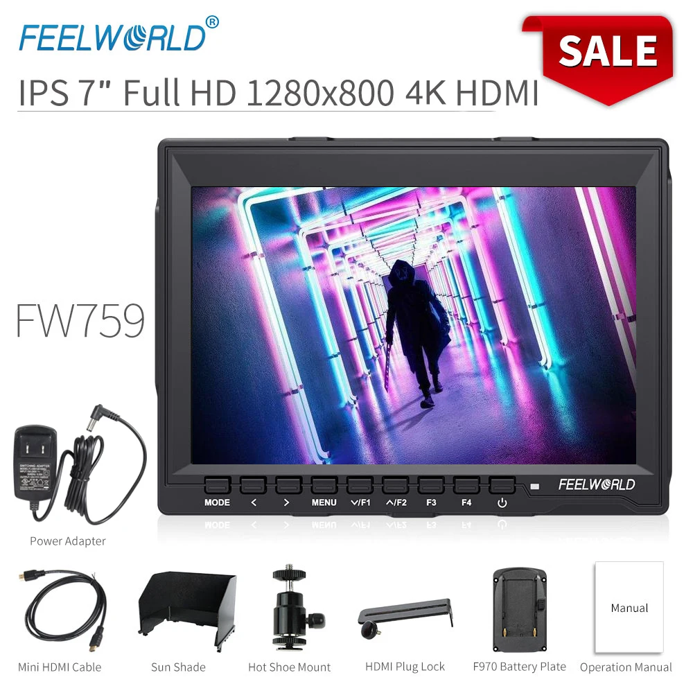 7-дюймовый видеомонитор FEELWORLD FW759 для цифровой зеркальной камеры 4K HDMI AV вход IPS HD
