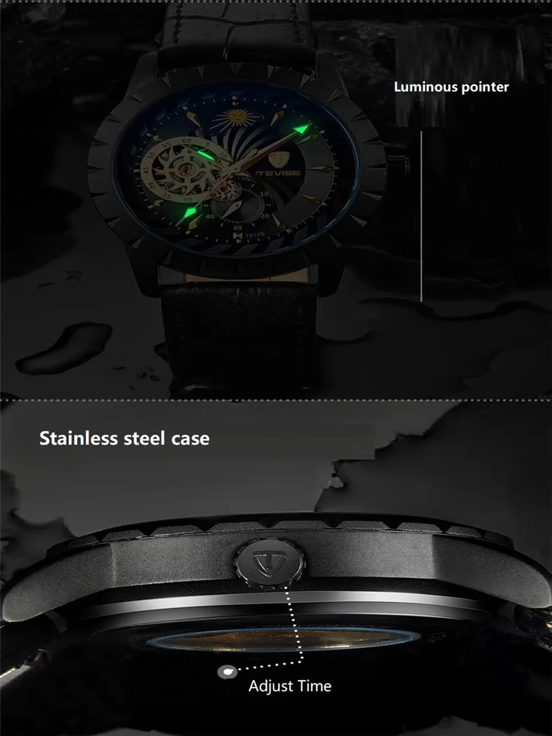 Мужские часы Топ люксовый бренд Tourbillon Мужские кожаные автоматические механические часы водонепроницаемые спортивные армейские военные наручные часы