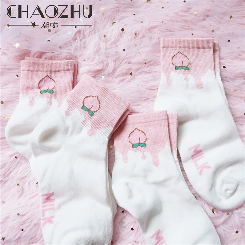 CHAOZHU/весна, Kawai, милые хлопковые Повседневные Носки с рисунком фруктов для студентов, женские Носки с рисунком персика, яблока, банана, вишни