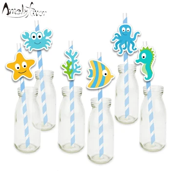 

Under the Sea Theme Party Paper Straws Marine Creatures Drinking Paper Straw Baby Kids Event Birthday Party Decorations Supplies
