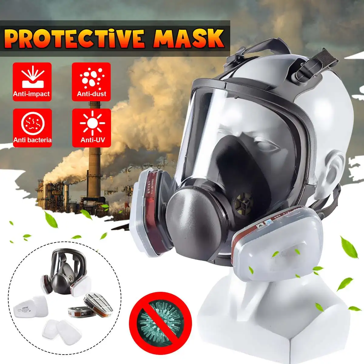 

7/15 in 1 Suit Painting Spraying Chemcial Respirator with Filter Cotton Filter Box Adjustable for Gas Mask Full Face Facepiece