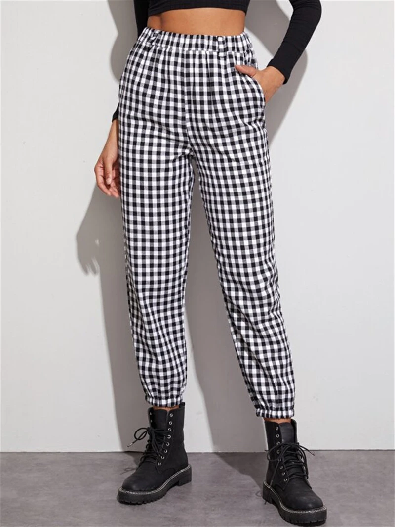 gingham high waisted pants