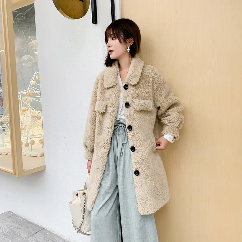 Gong beige Г. Женская одежда Зимняя верхняя одежда, пальто новое зимнее пальто длинное пальто из овечьей шерсти для девочек, 1023 - Цвет: Gong beige