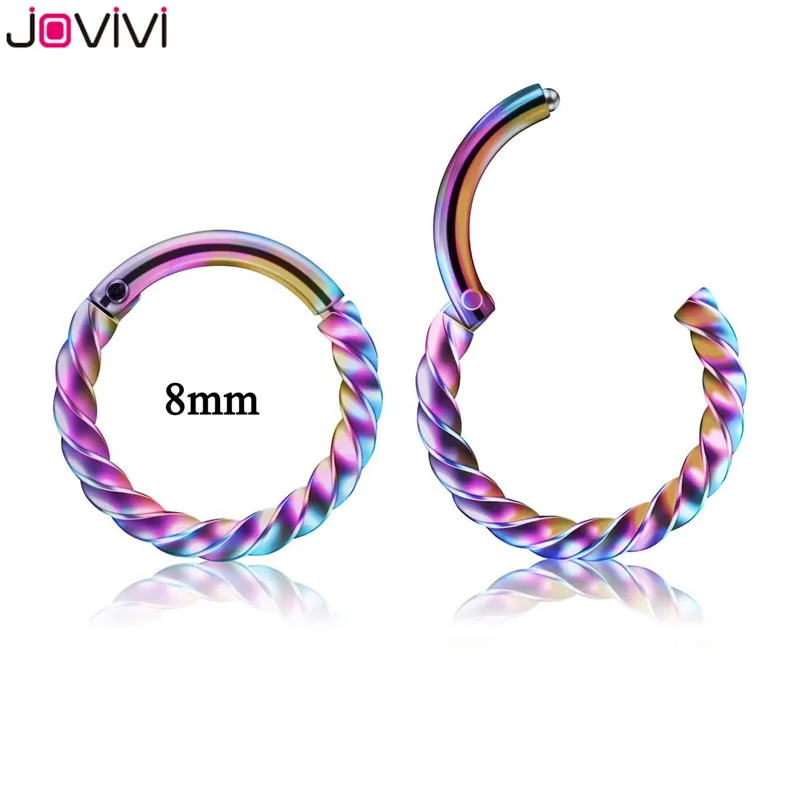2pcs Colorful 8mm Jovivi Нержавеющая сталь 16 г 8 мм/10 мм Твист навесной пирсинг для носа с застежкой кольца пирсинг для носа хряща Tragus Daith перегородка пирсинг тела - Окраска металла: 2pcs Colorful 8mm