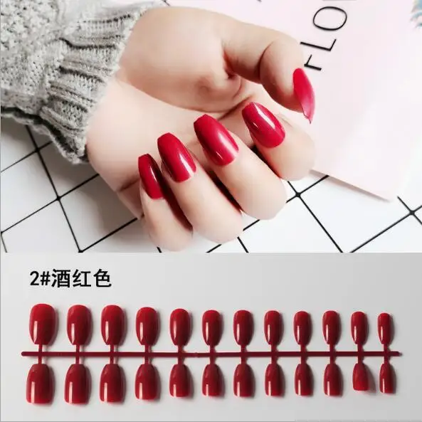 24pcs Short Coffin Full Cover Coloured Acrylic Glue On False Nails Tip For Nail Extention | Красота и здоровье