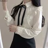 Ruffled Autumn Spring Basic Office Lady Work Wear Women Single Breasted Button Solid Peter Pan Collar Top White Shirts Blouses 4