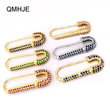 1 шт., серьги-кольца, безопасная булавка, кубический циркон, одиночные серьги, радужные CZ ювелирные изделия, золотой цвет, Aretes, зажим для бумаги, зеленая Роза, тренд