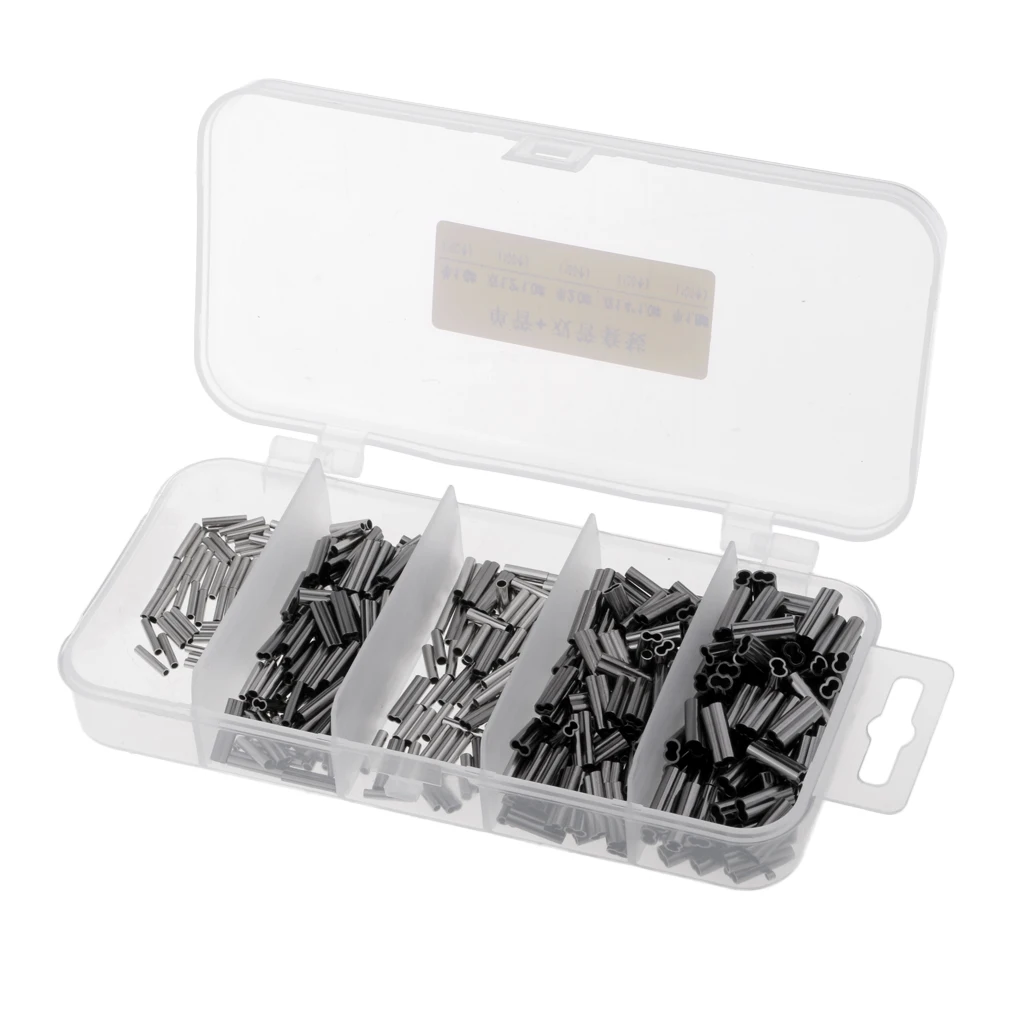 500Pcs/box Double + Single Crimps Coarse Sea Fishing Mini Line Mono Braid Wire Leader Sleeves