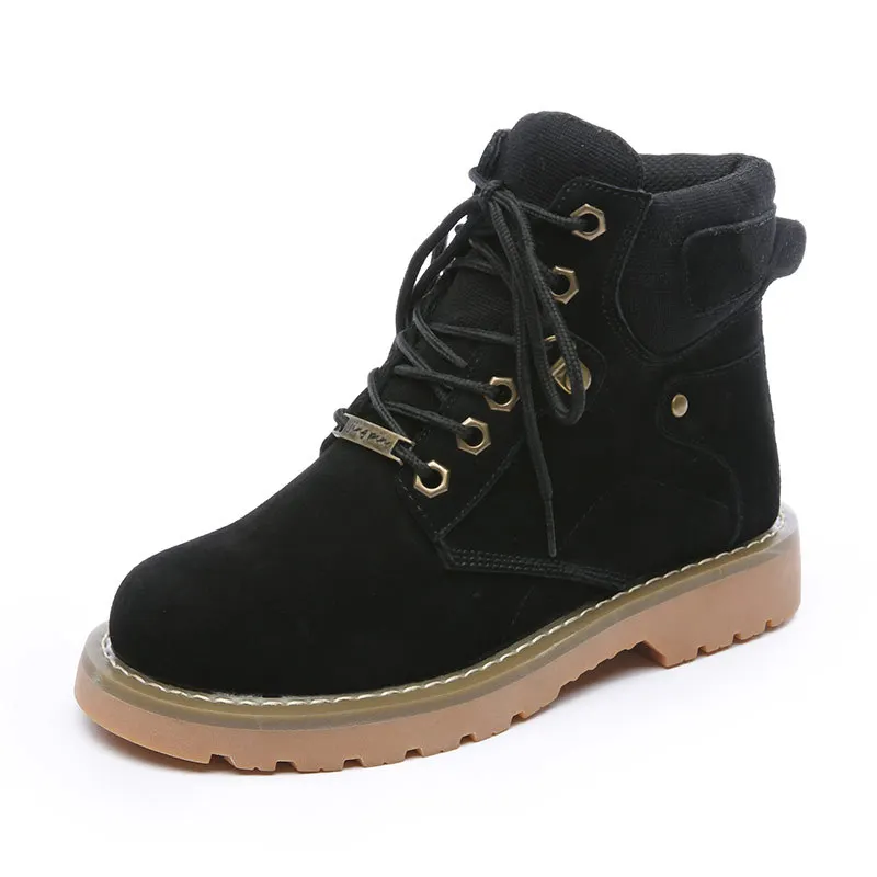 

Ankle Round Toe Med Motorcycle Boots Women Solid Fashion Lace Up Boots Casual Punk Ladies Shoes