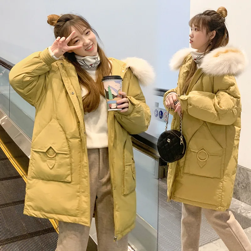 

2019 Autumn And Winter down Jacket Cotton-padded Clothes Women's Korean-style Large Fur Collar Loose-Fit Students Workwear Cotto
