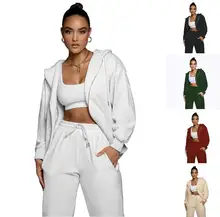 

2021 autumn winter Hooded Sweater Set women's solid color zipper cardigan Leggings two piece set
