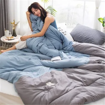 

New Luxury Color Splicing Style Comforter Feather Fabric Winter Thick Duvet Blanket Twin Queen King Size Bread Shape Quilt CF