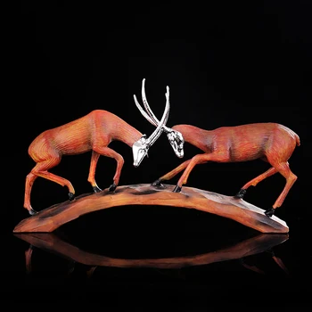 

Butting Antelope Statue Electroplated Resin Consort Fighting Gazelle Sculpture Novelty Wildlife Decor Craft Ornament Furnishing